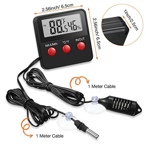 2 Pcs Reptile Thermometer and Humidity Gauge Reptile Terrarium Thermometer Hygrometer with Probes Indoor Outdoor Digital Pet Temperature and Hygrometer Gauge for Pet Keeping