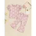 thumbnail image 2 of Suealasg 2Pcs Toddler Girl Clothes 1T 2T 3T 4T 5T Kids Girl Summer Casual Outfits Flying Sleeve O Neck Daisy Print Tops Flared Pants Sets, 2 of 7