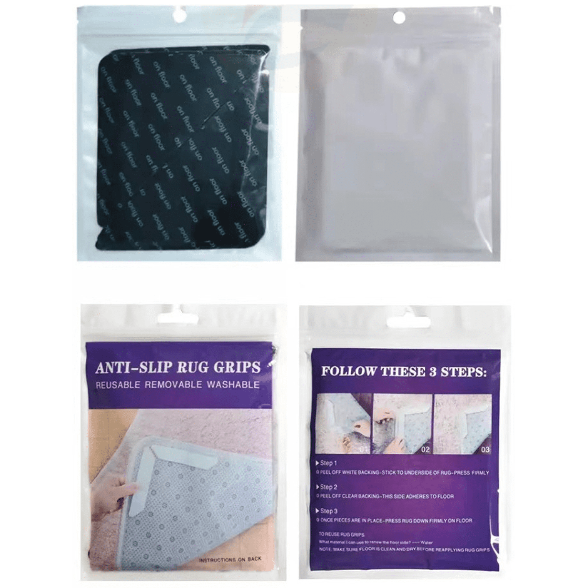 HOIN 12 Pack Rug Gripper Reusable Triangle Double Sided Rug Pad Carpet