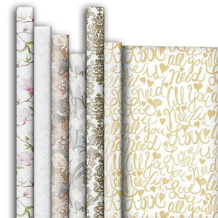 Jillson & Roberts Premium Gift Wrap Roll Assortment, Wedding Designs (6 Rolls)