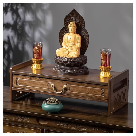 Altar table with drawer, handmade spiritual made of bamboo, small Buddhist shrine altar table for the household
