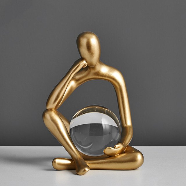 Estatua de abstracto de europeo, decoración de escultura, personaje de resina para decoración de estantería, regalos de cumpleaños, Meditación de oro perfecl Estatuilla abstracta