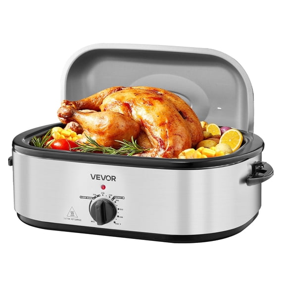 Pro Roaster Oven 20QT - Precision Temp 150-450°F, Auto-Basting Lid, Fast Defrost, Perfect for 24lb Turkeys & Large Cuts