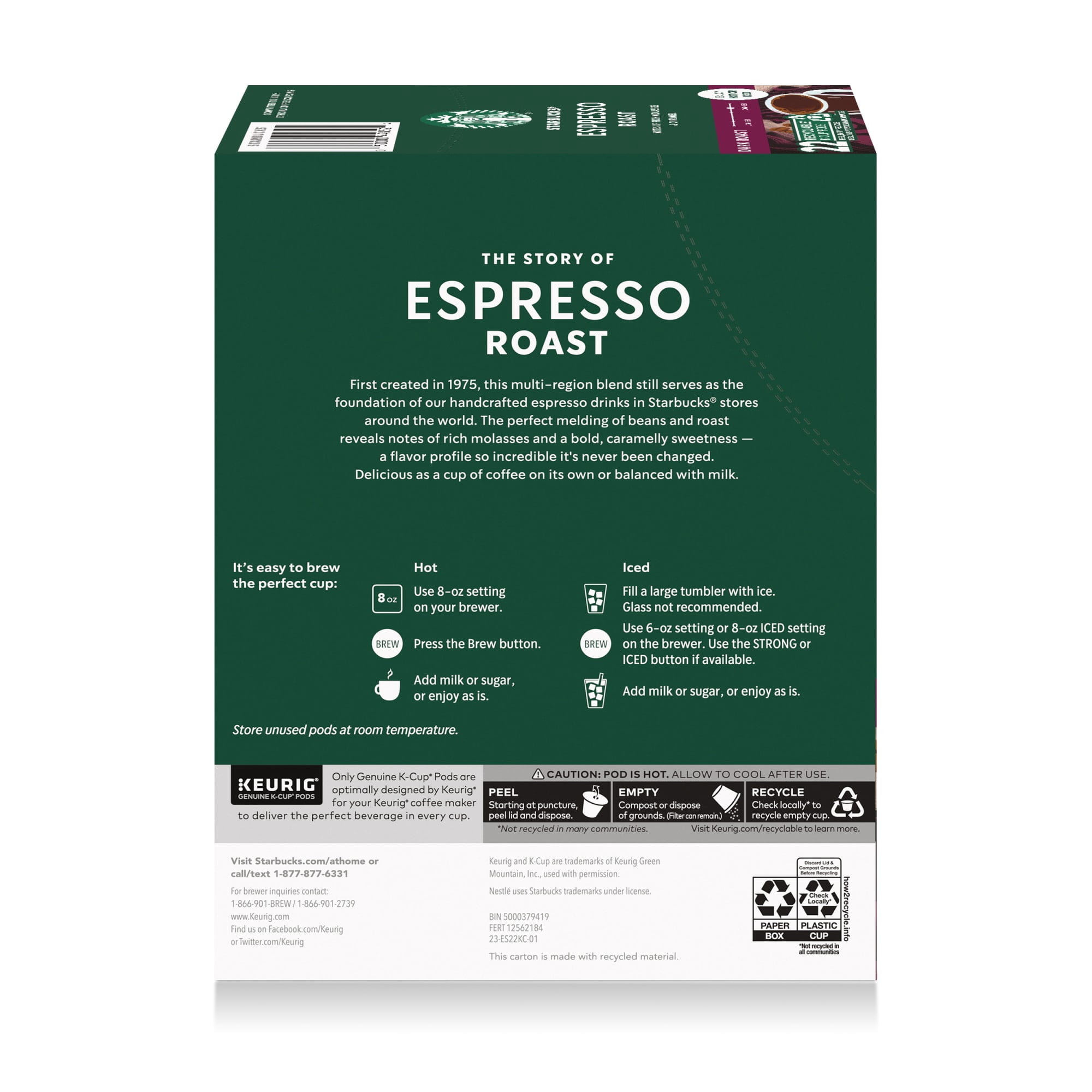 Starbucks Espresso Roast, Hot or Iced Coffee, Dark Roast K-Cup Coffee Pods, 22 Count​
