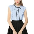 thumbnail image 3 of MODA NOVA Juniors Tie Neck Cap Sleeve Button Down Ruffle Summer Shirts, 3 of 7
