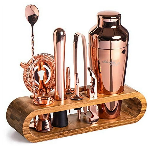 Mixology Bartender Kit: 10-Piece Bar Tool Set with Bamboo Stand | Perfect Home Bartending Kit and Martini Cocktail Shaker Set For a Perfect Drink Mixing Experience | Fun