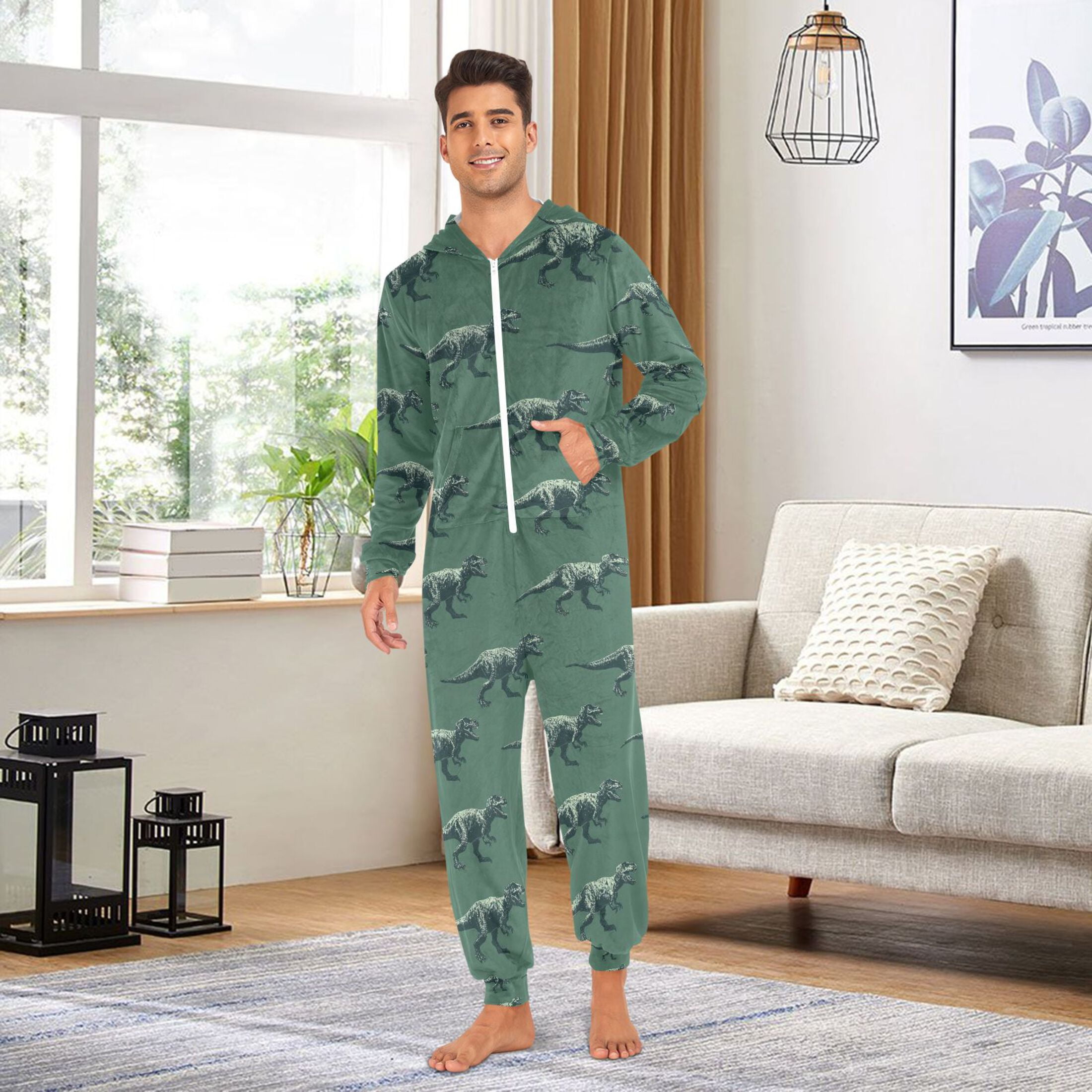 Adult Christmas Onesie Velociraptor Adult Zipper One-Piece Pajamas Unisex Pajamas with Pockets