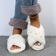 thumbnail image 3 of Mepaouo Women's Slipper Memory Foam Cross Band Fuzzy Slipper Cozy Open Toe Plush Bedroom House Shoes, 3 of 8