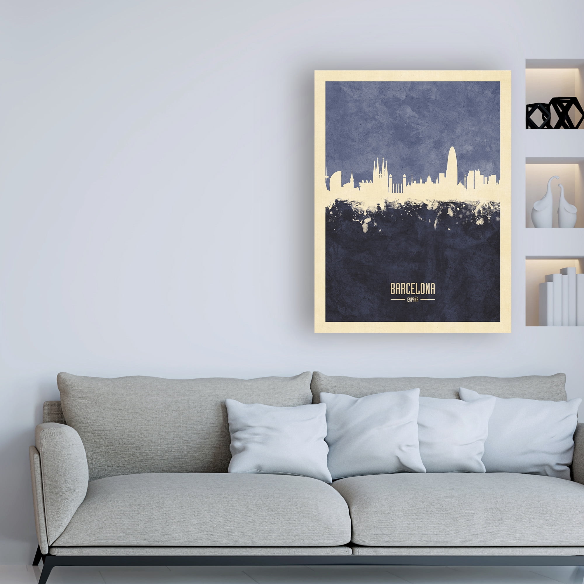 Trademark Fine Art 'Barcelona Spain Skyline Navy' Canvas Art by Michael Tompsett