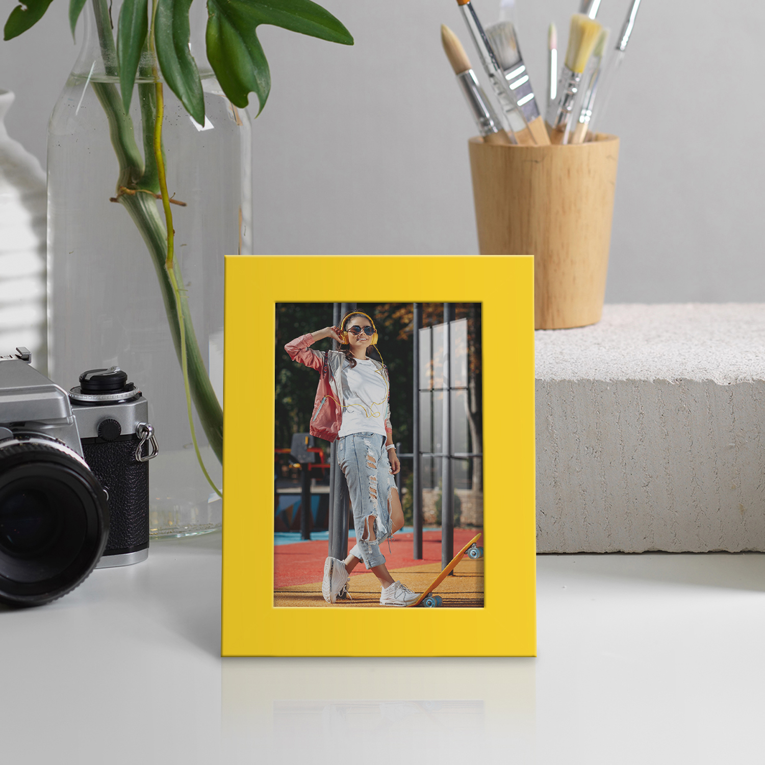 Modern 3.5 in. x 5 in. Yellow Picture Frame (Set of 2)