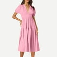 thumbnail image 5 of Ecqkame Summer Dresses for Women 2025 Casual V Neck Cute Puff Short Sleeve Dress Fashion Solid Color Flowy Beach Long Dress 02-Pink XL, 5 of 9