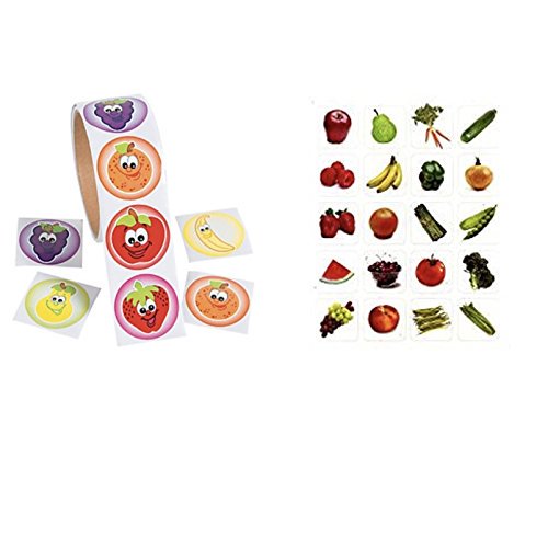 Just4fun 320 pegatinas de frutas y verduras, 2 rollos de 100 frutas y 6 hojas de 20 verduras, verduras, nutrición, salud, maestros, recompensas motivacionales, educación, aula, fiestas, favores Just4fun 75208300