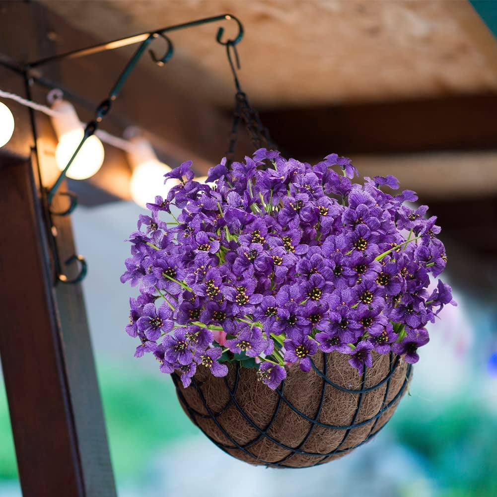20 Bundles Outdoor Artificial Flowers UV Resistant No Fade Fake Violet Flowers for Indoor Outside Hanging Plants Garden Patio Porch Window Box Home Wedding Farmhouse Decor (Blue)
