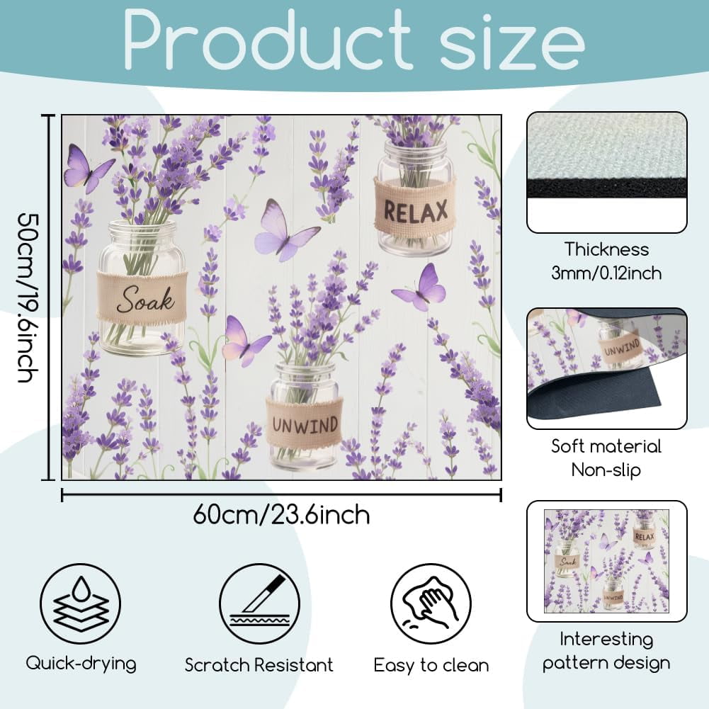 Lavender Butterfly Washing Machine Dust Cover Top Mat 23.6"x19.7" Glass Bottle Washer Dryer Dust Cover Mat Flower Washing Machine
