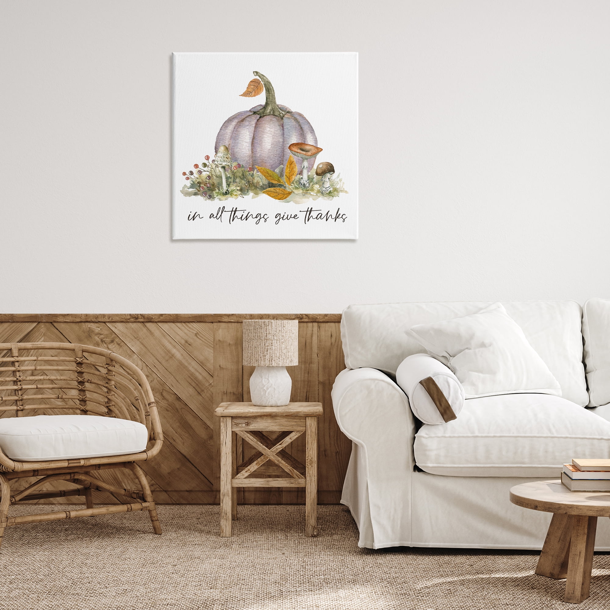 Stupell Industries Give Thanks Pumpkins Botanical & Floral Painting Gallery Wrapped Canvas Art Prints Wall Art, 30 x 30