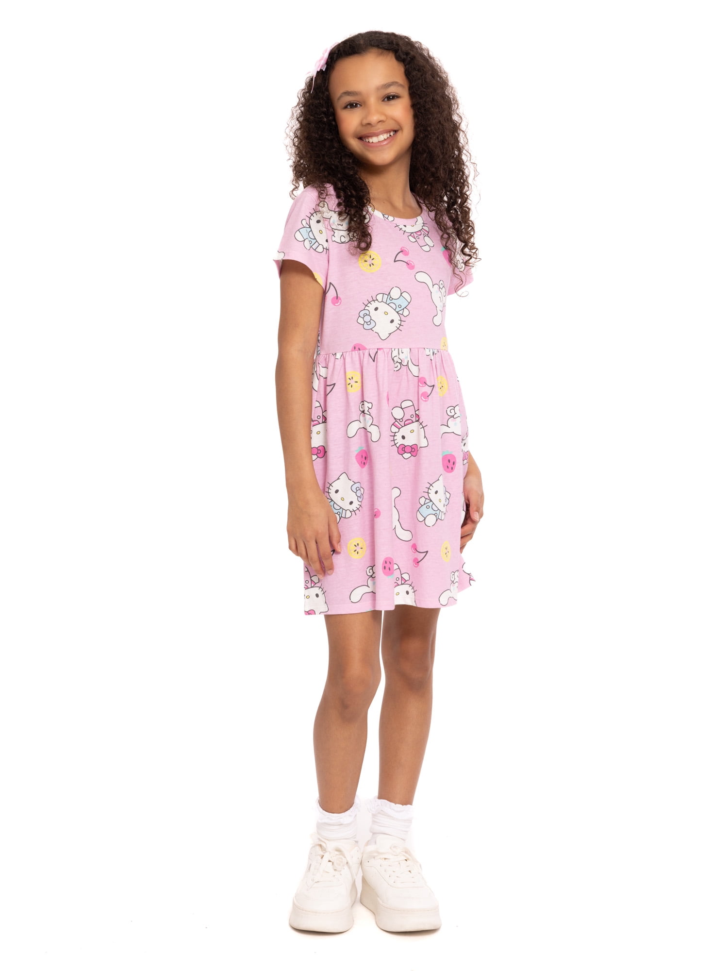 Hello Kitty Girls Allover Print Dress with Short Sleeves, Sizes 4-12