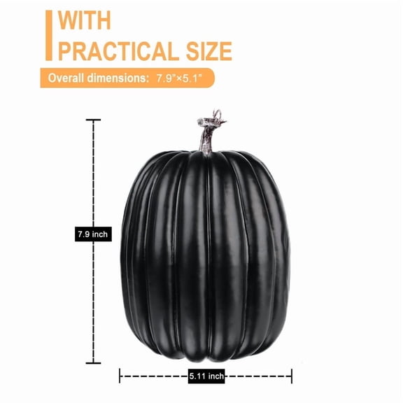 8 Inch Large Pumpkins for Decorating - 2 Pcs Black Foam Decorative Artificial Pumpkins for Fall Decor Decorations, Paintable, Perfect for Home Halloween, Thanksgiving Table Decor