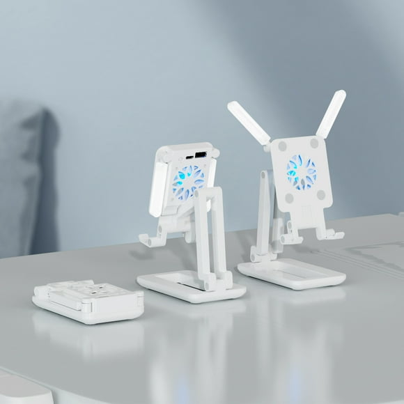 Xihbxyly Soporte para Teléfono Móvil, Diseño Plegable y Ajustable, Luz Led de 360° y Ventilador Integrado, Soporte de Escritorio Multiusos para Teléfonos y Tabletas, Ideal para Transmisiones En Vivo