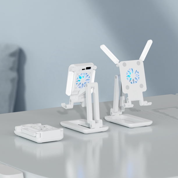 Fiudx Soporte para Teléfono Móvil, Diseño Plegable y Ajustable, Luz Led de 360° y Ventilador Integrado, Soporte de Escritorio Multiusos para Teléfonos y Tabletas, Ideal para Transmisiones En Vivo y S