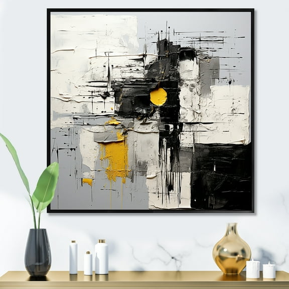 Designart "Divine Simplicity In Beige And Black I" Abstract Painting Floater Framed Wall Art Living Room