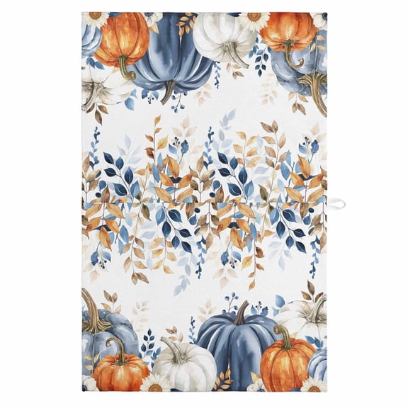 Thanksgiving Fall 1 Pack Kitchen Towel, Water Absorbent Dish Towel, Blue White Orange Pumpkin Leaves Decorative Hand Towels - Quick Drying Cloth for Cooking Baking, 18x28 Inch
