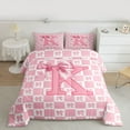 thumbnail image 2 of jejeloiu Pink Bows Queen Comforter Set,Letter K Monogrammed Bedding Comforter Set For Girls Kids Reversible 3pcs, 2 of 8