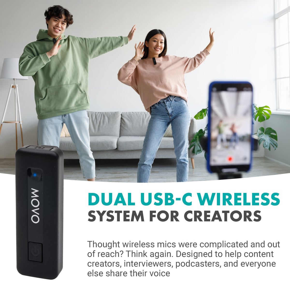 Movo Photo Wireless-MINI-UC-DUO Ultra-Compact Microphone System with 2x Omnidirectional Lavalier Microphone for Android