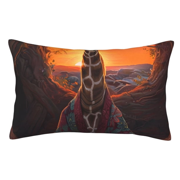 Fotbe Tree Hollow Meditating Giraffe Funda de Almohada Decorativa Estilo Occidental, Lujo en Algodón, Fundas para Almohadas King, Cojín Estampado para Decoración del Hogar-16"x24"