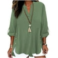 thumbnail image 2 of XUNKUSGA Women's Blouses Fashion Notched V Neck Rolled Up Tops for Women Casual Loose High-low Hem Shirts for Women with Button Side S-2XL Green, 2 of 6