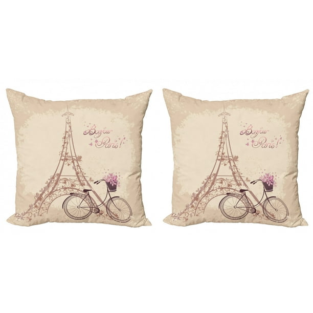 Paris Throw Pillow Cushion Cover Pack of 2, Eiffel Tower Floral Style