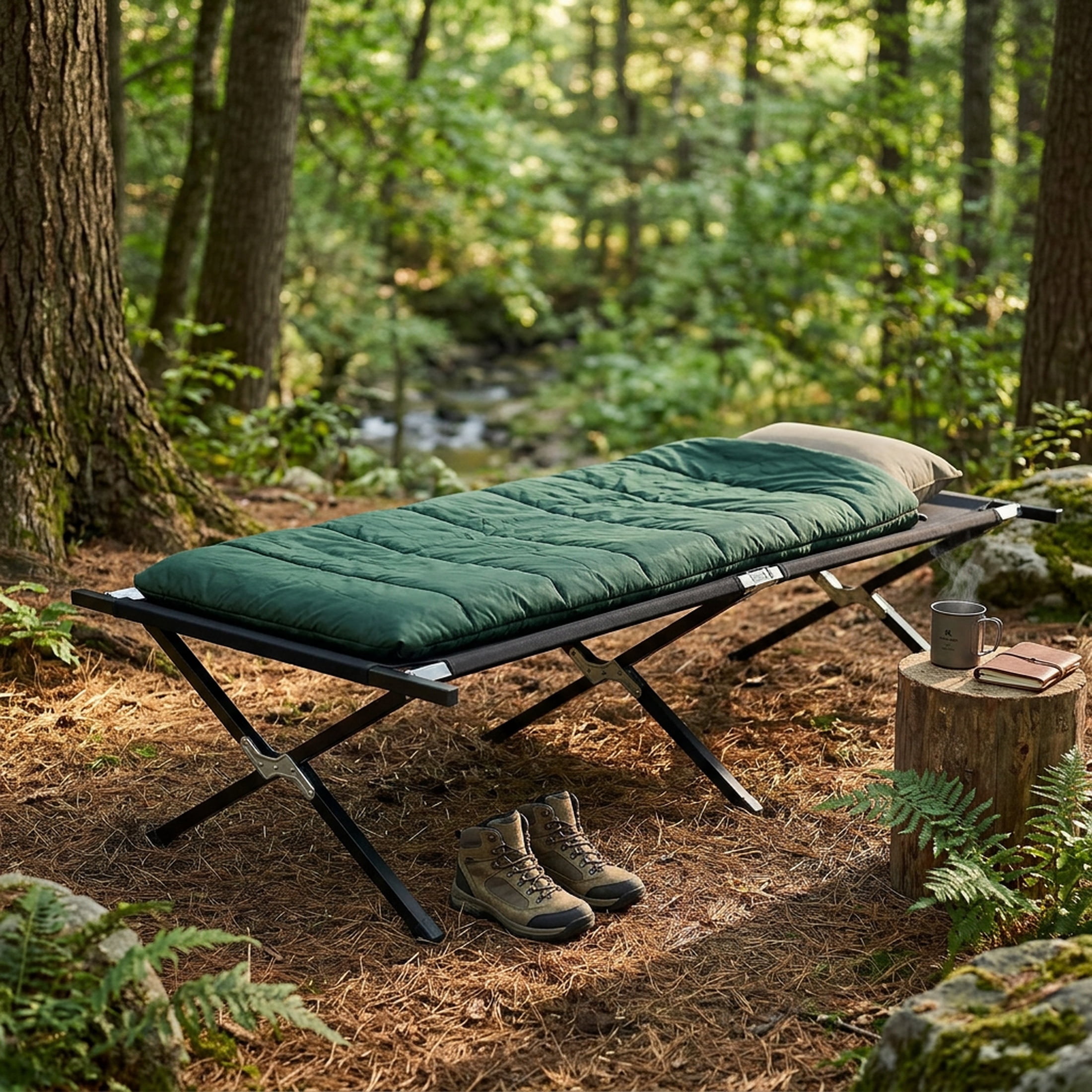 edx Collapsible Camping Adult Cot, Black, 73" x 36"