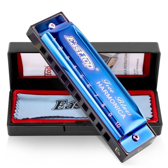 East top Diatonic Harmonica Key of Eb 10 Holes 20 Tones Blues Harp Mouth Organ Harmonica For Adultes Beginners Professional players and Students(Blue)