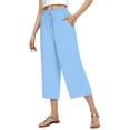 thumbnail image 2 of Cotton Linen Capri Pants for Women Elastic High Waist Loose Wide Straight Leg Cropped Pants with Pockets Womens Capris, 2 of 5