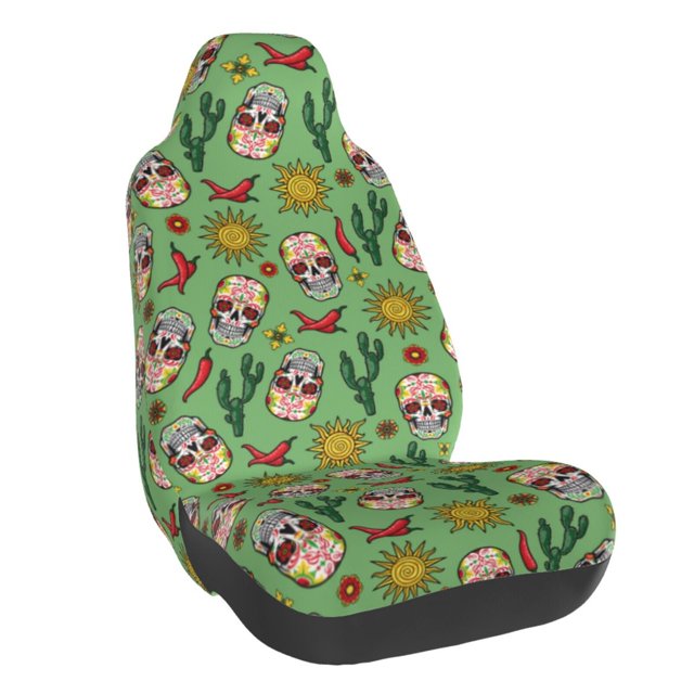 Wukai Vintage Sugar Skull Full Set Car Seat Covers with Soft Padding Universal Auto Front Seats Protector and Cushion Mat