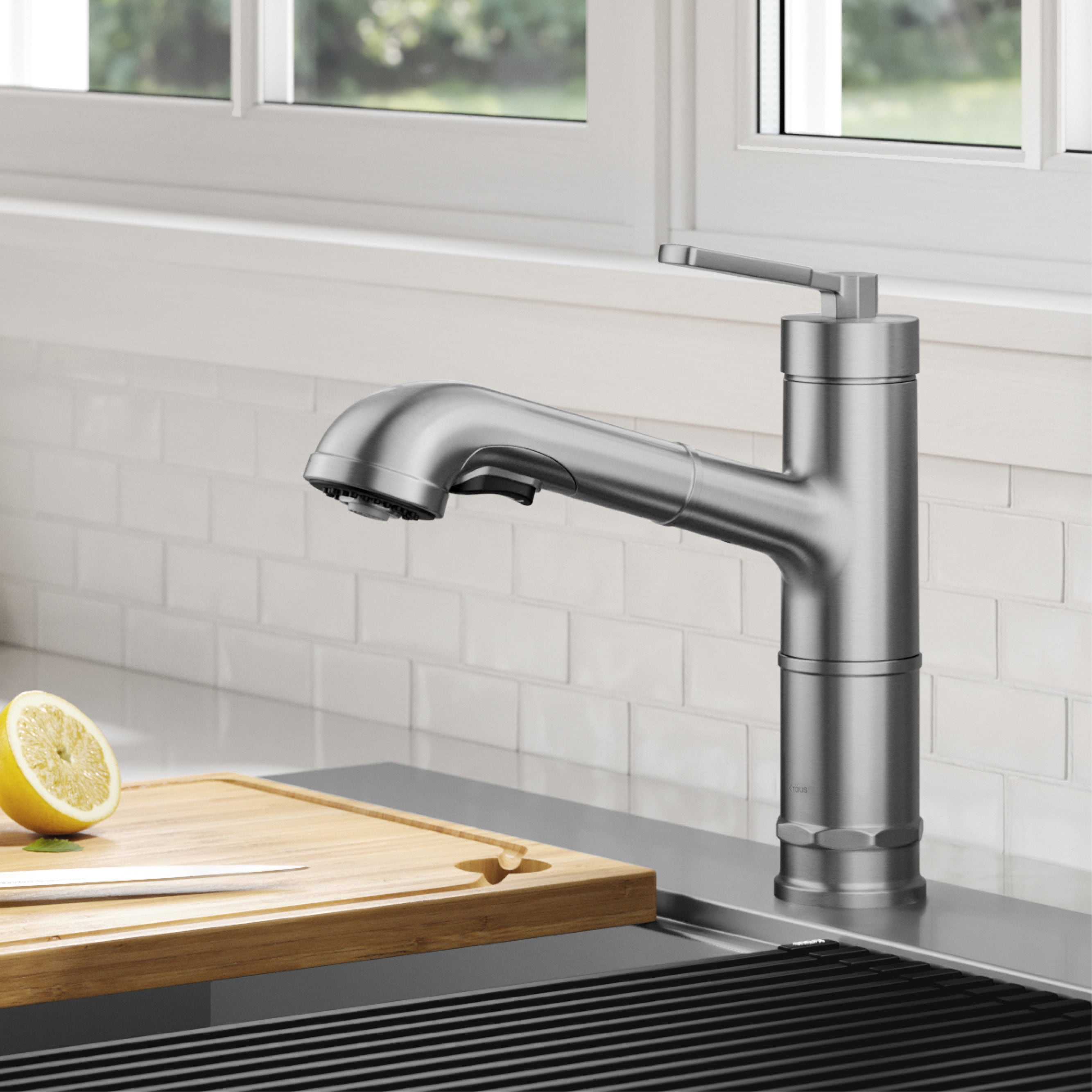 KRAUS Allyn Pull-Out Single Handle Kitchen Faucet in Spot-Free Stainless Steel