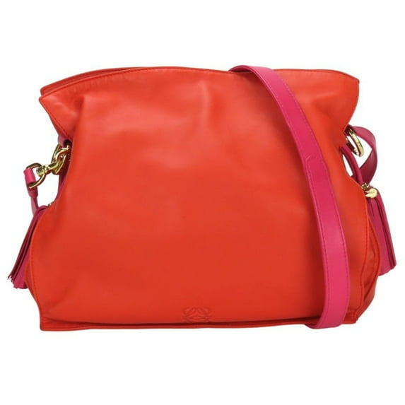 Pre-Owned LOEWE Shoulder Bag Flamenco Nappa Leather Orange Pink 2WAY Women's (Good)