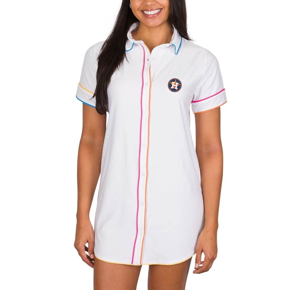 Women's Concepts Sport White Houston Astros Flutter Knit Button-Up Nightshirt