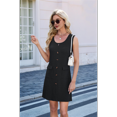 thumbnail image 5 of Women'S 2025 Summer Sleeveless Mini Dress Crewneck Button Knit Solid Color Bodycon Party Short Dresses with Pockets Black XL, 5 of 7