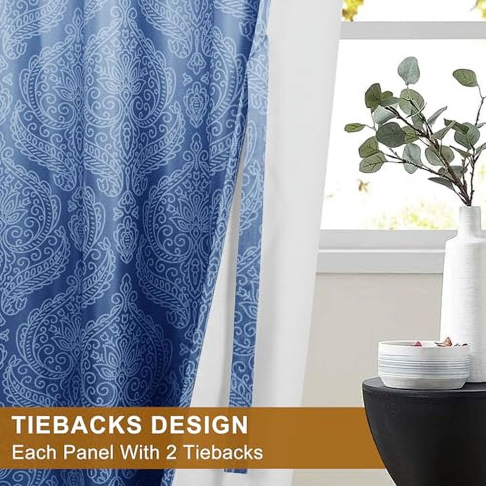 Hiasan Back Tab Ombre Blackout Curtains for Bedroom - 63 inches Long Damask Design Thermal Insulted Tieable Window Drapes Light Blackout Curtains for Dining Room, 2 Panels, W52 x L 63, Navy Blue
