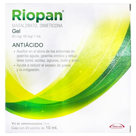 Antiácido Riopan Magaldrato 80 mg / Dimeticona 10 mg 20 sobres de 10 ml en gel