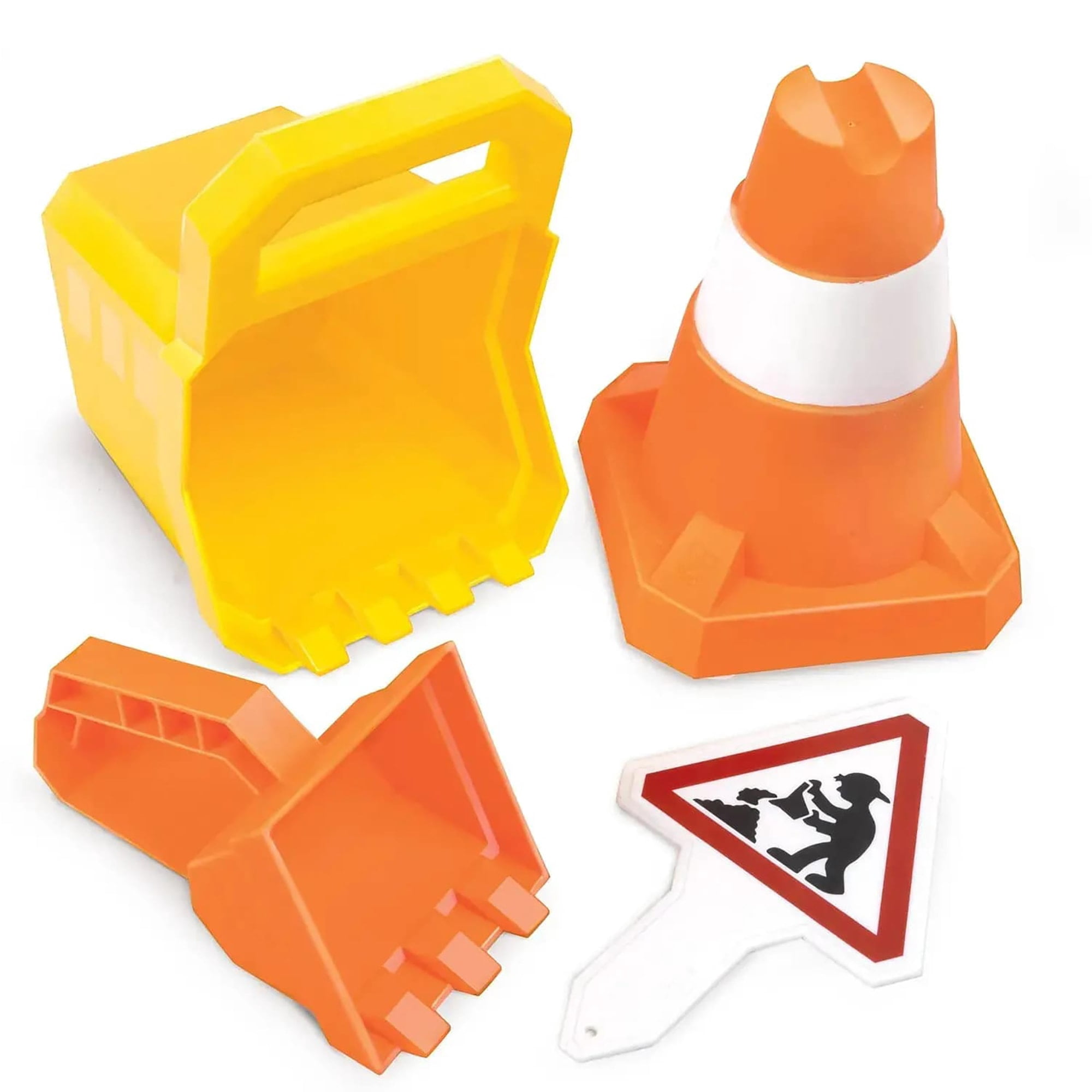 Hape: Sand Construction Playset - 4pc Beach Toy Set, Digger Bucket, Bulldozer Shovel, Safety Cone, Indicator, Scoop & Dig, Water Play, Kids Ages 3+
