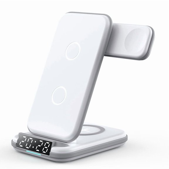 4 in 1 15W LED Fast Wireless Stand with Time Clock Charging Station for Watch Phone Multiple Devices