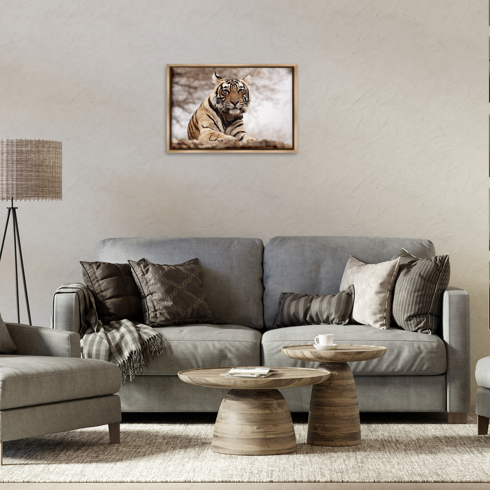 Stupell Industries Strong Tiger Atop Hill Animals & Insects Photography Brown Floater Framed Canvas Art Print Wall Art, 25 x 17