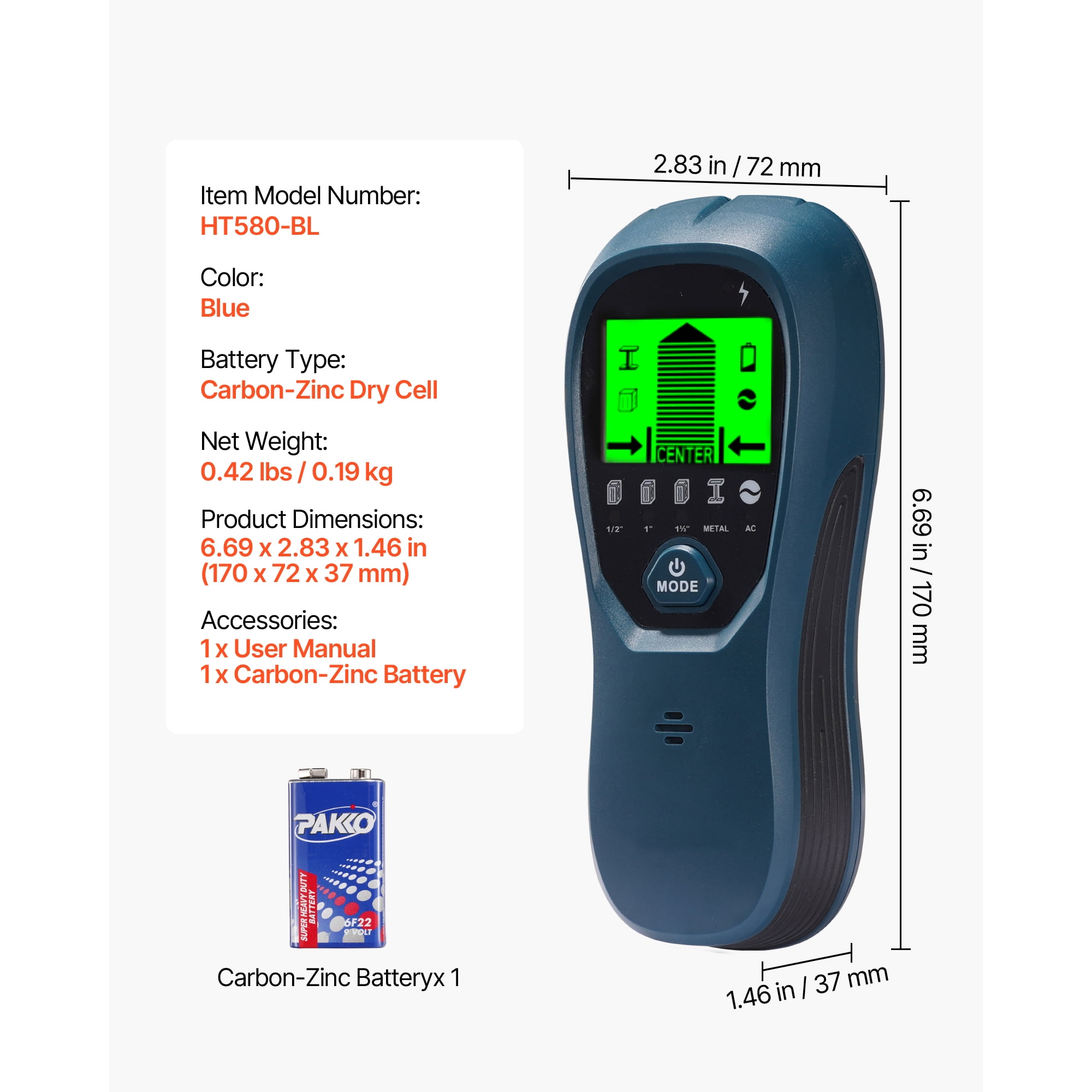 KFFKFF Electronic Wall Scanner, 5-in-1 Stud Finder with Advanced Sensor, LCD Display, and Audio Alert, Designed for Detecting Metal, AC Wires, Joists, and Pipes