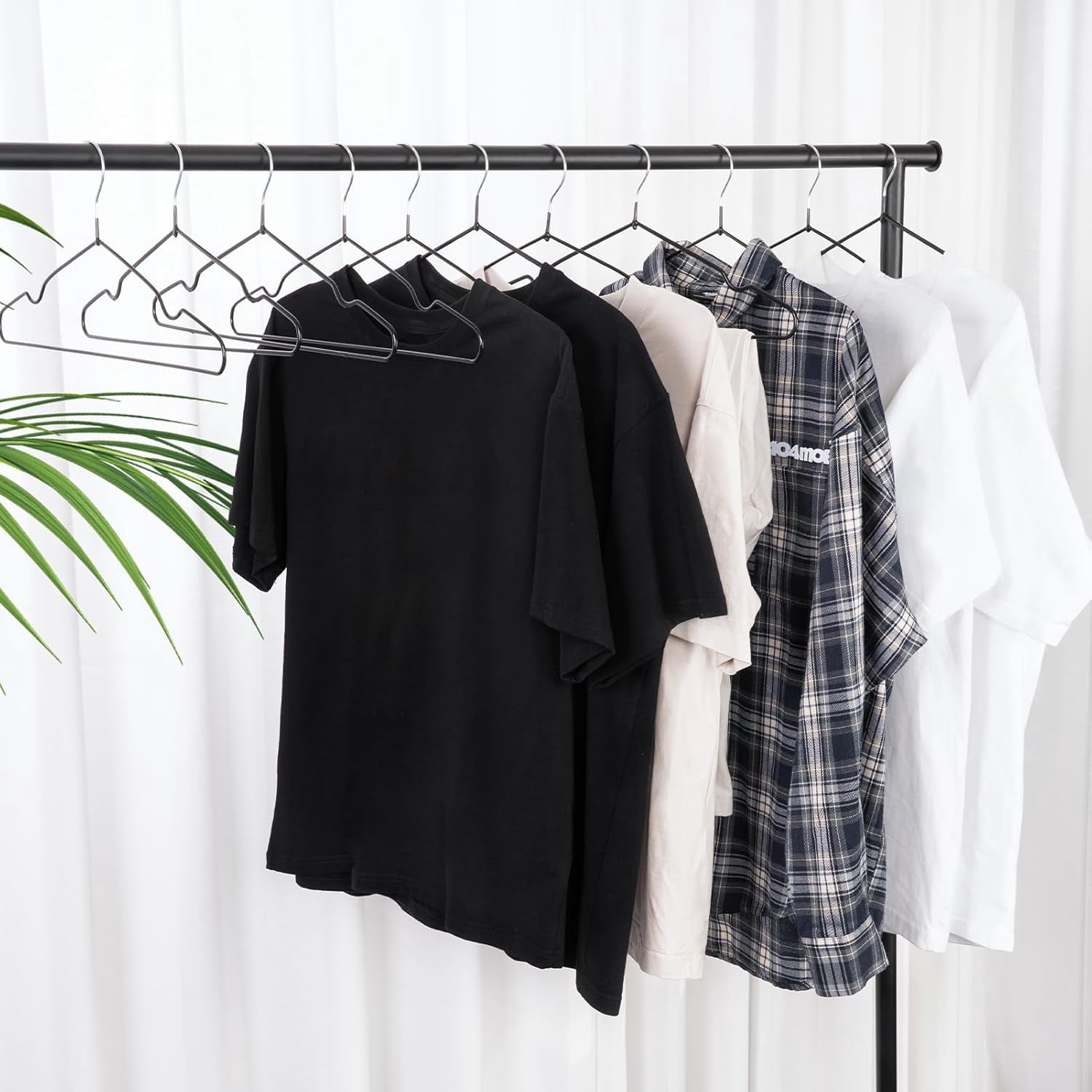 UEAKPIC Rubber Coated Metal Suit Hangers 50 Pack, Space Saving Ultra Thin Design for Strap Dress, Camisole, Pants, Coats, Black