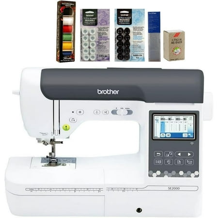 Brother SE2000 Sewing and Embroidery Machine, 6-Piece Thread Set, 20 Bobbins, 100-Piece 75/11 Embroidery Needles, Stabilizer Roll