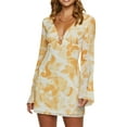 thumbnail image 1 of ZAXARRA Femmes Mini Robe, Manches Longues V Cou Cravate Imprimer Slim Fit Parti Robe Robe d'Automne, 1 of 6