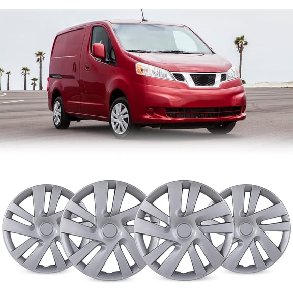 15” Silver Hubcaps for 2013-2021 Nissan NV200, Snap-On Installation Set of 4 Wheel Rim Covers Compatible with 13-21 Nissan NV200 Steel Wheels Hub Caps-15 Inch Set of 4