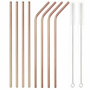 US 8pcs 10.5" Stainless Steel Ultra Long Metal Cocktail Straw + 2 Cleaner Brush