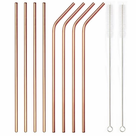 US 8pcs 10.5" Stainless Steel Ultra Long Metal Cocktail Straw + 2 Cleaner Brush